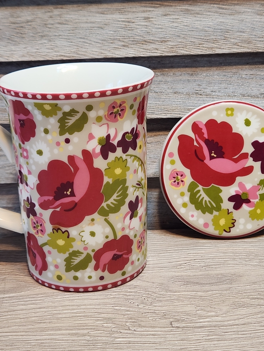 Vera Bradley Ceramic Mug Make Me Blush Floral Pattern With Lid - Picture 4 of 8